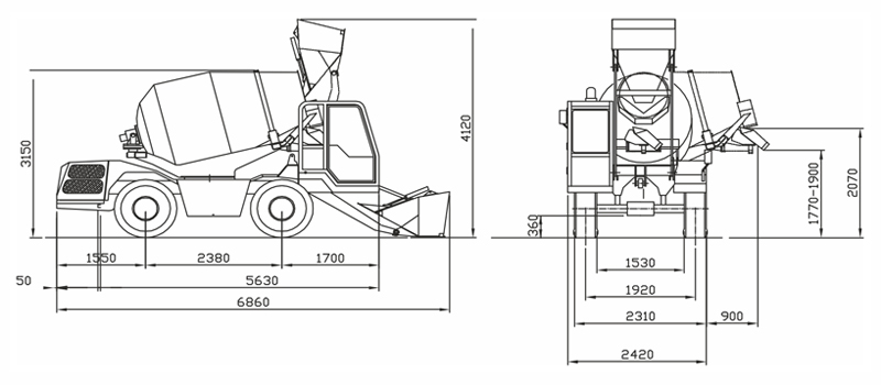 self-loading concrete mixer